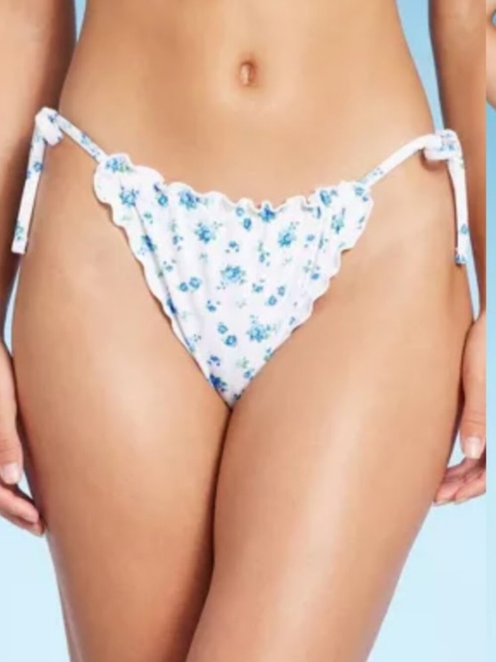 Wild Fable Low Rise Blue Floral Ruffle High Leg Cheeky Bikini Bottom Medium New